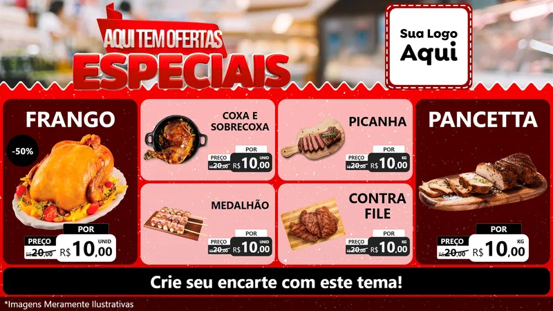 Modelo de TV para TV Horizontal com o tema Aqui Tem Ofertas Especiais para Assados