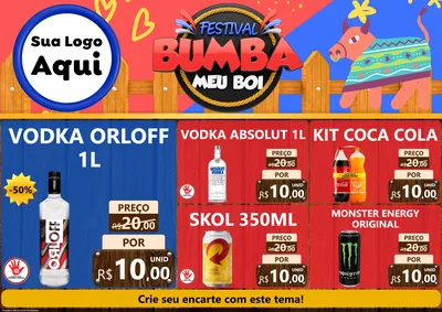 Modelo de Encarte para Encarte A4 Horizontal com o tema Festival Bumba Meu Boi para Distribuidora de bebidas