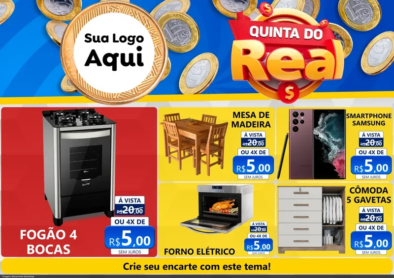 Modelo de Encarte para Encarte A4 Horizontal com o tema Quinta do Real para Móveis e Eletro