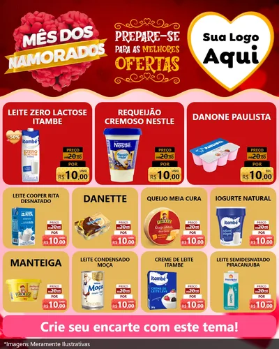 Modelo de Rede Social para Feed Instagram com o tema Mês dos Namorados para Frios e Laticínios