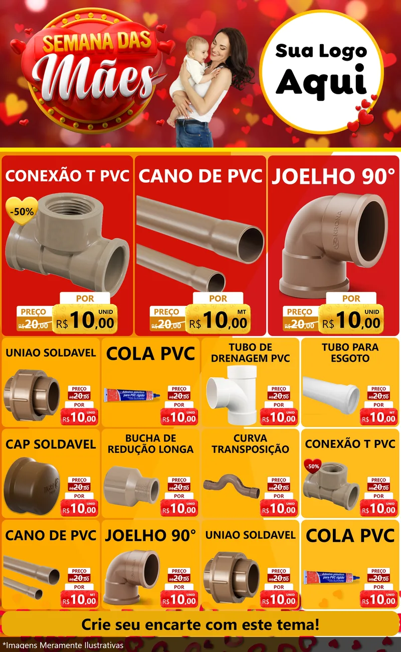 Modelo de Encarte para Encarte Grande com o tema Semana das Mães para Tubos e conexões