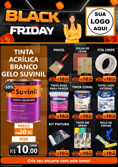 Modelo de Encarte para Encarte A4 Vertical com o tema Black Friday para Tintas e Ferramentas