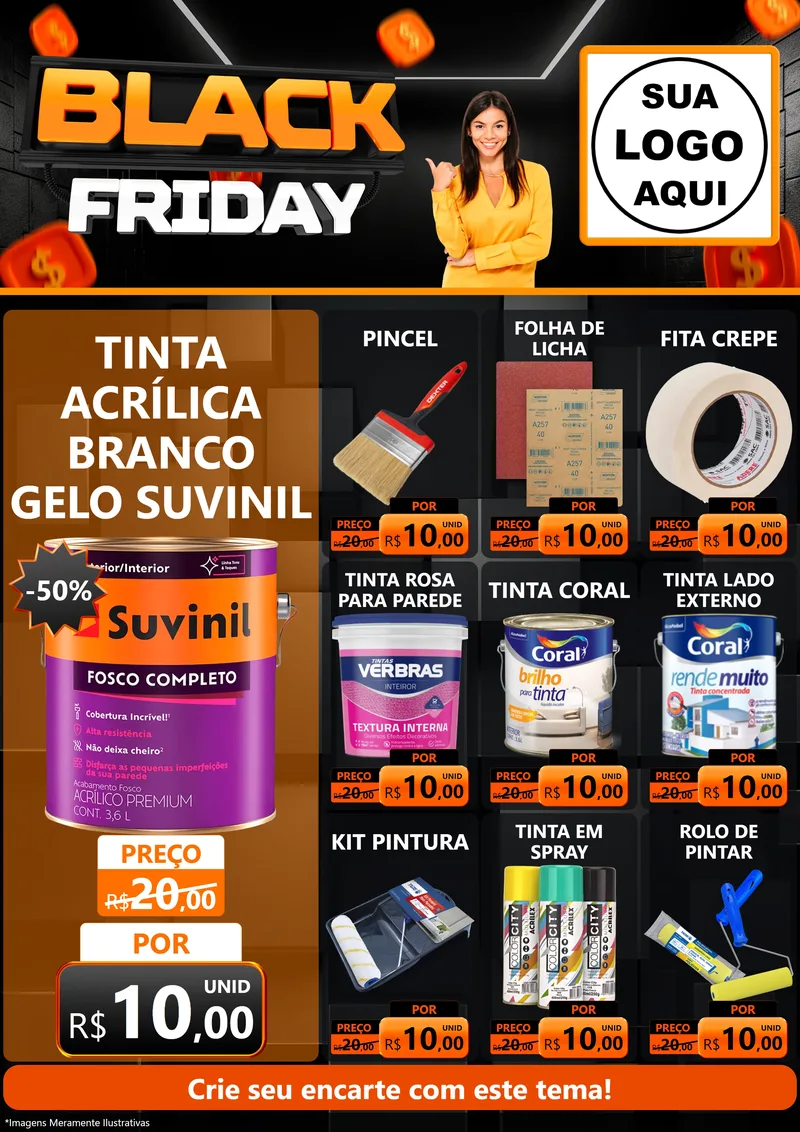 Modelo de Encarte para Encarte A4 Vertical com o tema Black Friday para Tintas e Ferramentas