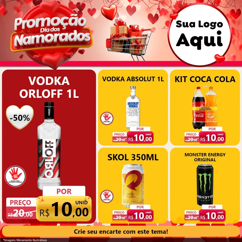 Modelo de Rede Social para Feed Facebook com o tema Promoção Dia dos Namorados para Distribuidora de bebidas