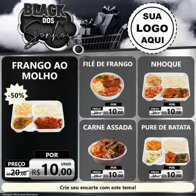 Modelo de Rede Social para Feed Facebook com o tema Black dos Sonhos para Restaurante