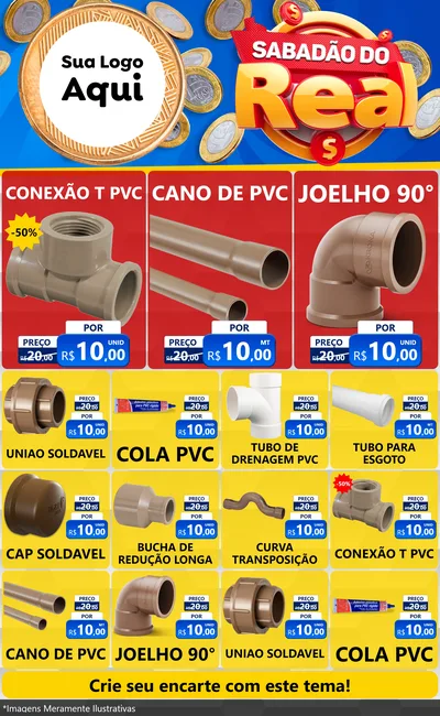 Modelo de Encarte para Encarte Grande com o tema Sabadão do Real para Tubos e conexões