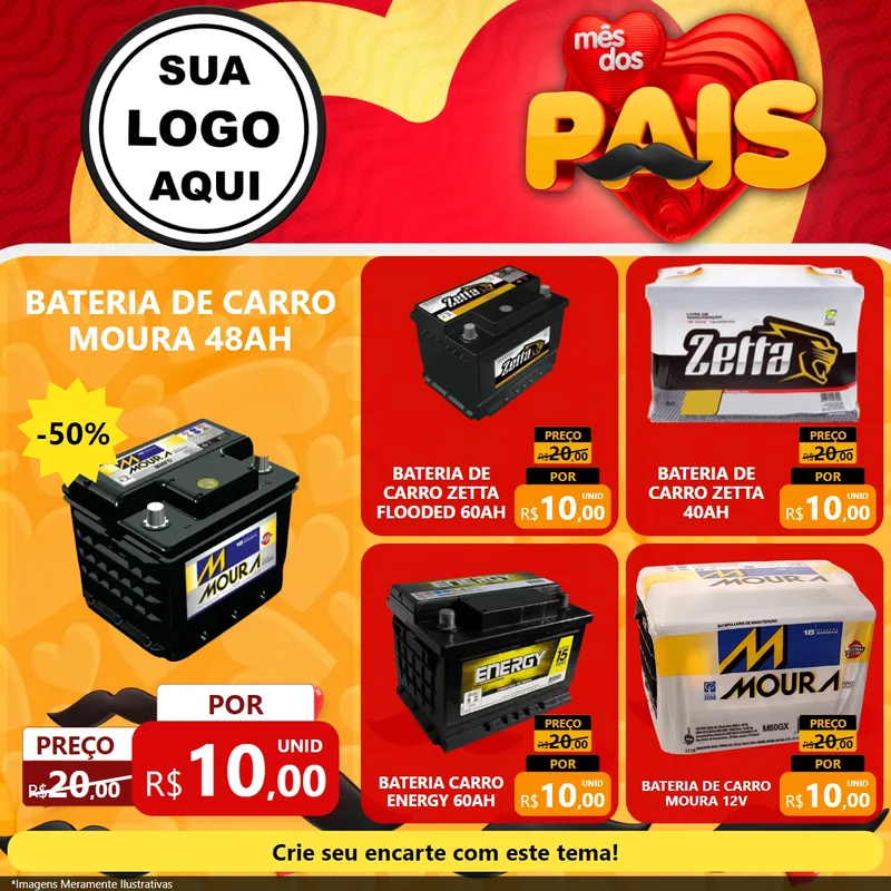 Modelo de Rede Social para Feed Facebook com o tema Mês Dos Pais para Baterias Elétricas