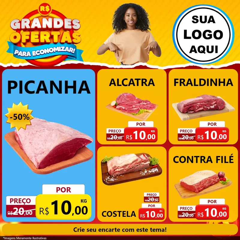 Modelo de Rede Social para Feed Facebook com o tema Grandes Ofertas Para Economizar! para Açougue