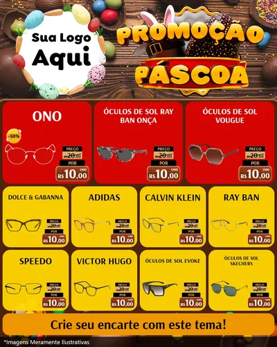 Modelo de Rede Social para Feed Instagram com o tema Promoção Páscoa para Óticas