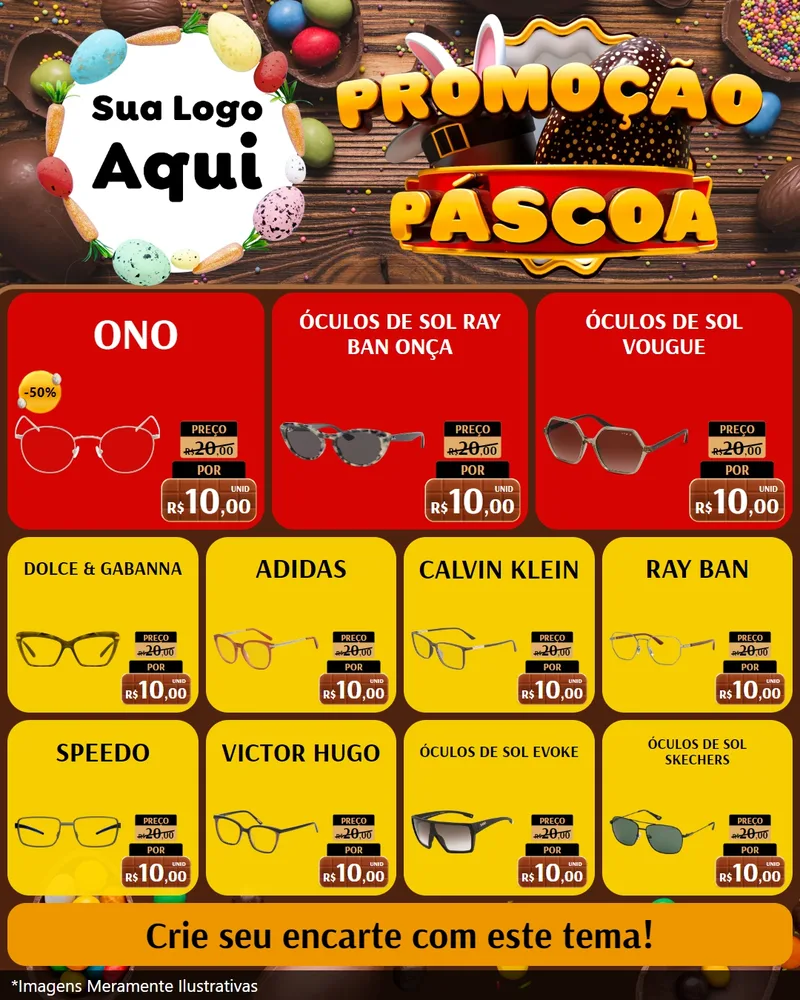 Modelo de Rede Social para Feed Instagram com o tema Promoção Páscoa para Óticas