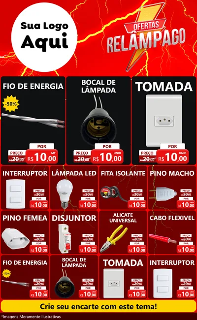 Modelo de Encarte para Encarte Grande com o tema Ofertas Relâmpago para Materiais Elétricos