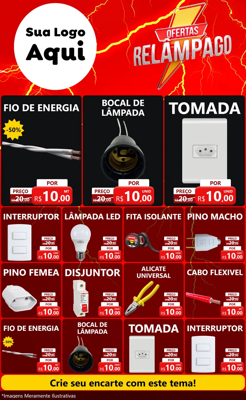 Modelo de Encarte para Encarte Grande com o tema Ofertas Relâmpago para Materiais Elétricos
