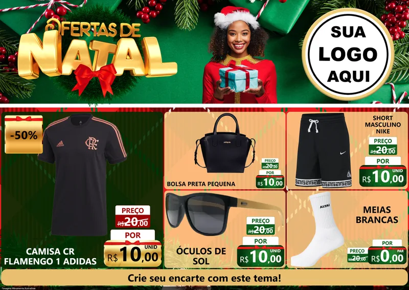 Modelo de Encarte para Encarte A4 Horizontal com o tema Ofertas de Natal para Roupas e acessórios