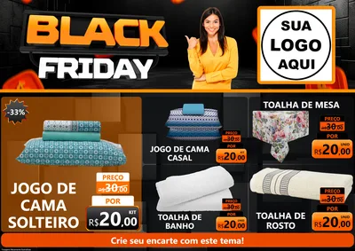 Modelo de Encarte para Encarte A4 Horizontal com o tema Black Friday para Cama, Mesa e Banho