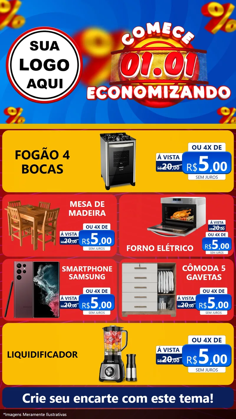 Modelo de TV para TV Vertical com o tema Comece 1º de Janeiro Economizando para Móveis e Eletro