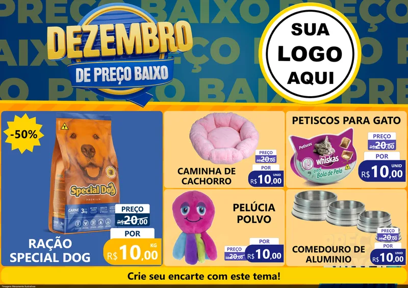 Modelo de Encarte para Encarte A4 Horizontal com o tema Dezembro de Preço Baixo para Pet Shop