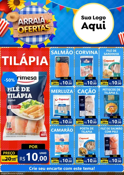 Modelo de Encarte para Encarte A4 Vertical com o tema Arraiá de Ofertas para Peixaria