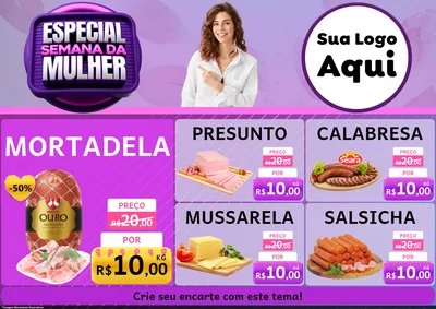 Modelo de Encarte para Encarte A4 Horizontal com o tema Especial Semana da Mulher para Frios e Laticínios