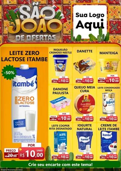 Modelo de Encarte para Encarte A4 Vertical com o tema São João de Muitas Ofertas - Junina para Frios e Laticínios
