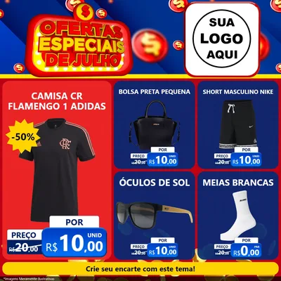 Modelo de Rede Social para Feed Facebook com o tema Ofertas Especiais de Julho para Roupas e acessórios