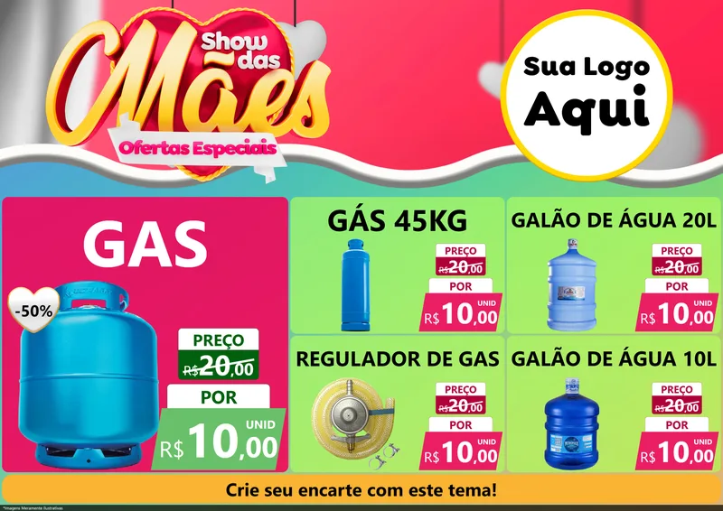 Modelo de Encarte para Encarte A4 Horizontal com o tema Show das Mães - Ofertas Especiais para Água e gás