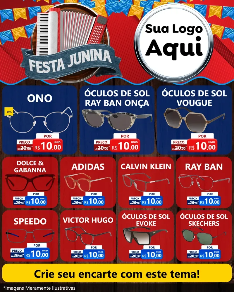 Modelo de Rede Social para Feed Instagram com o tema Festa Junina para Óticas