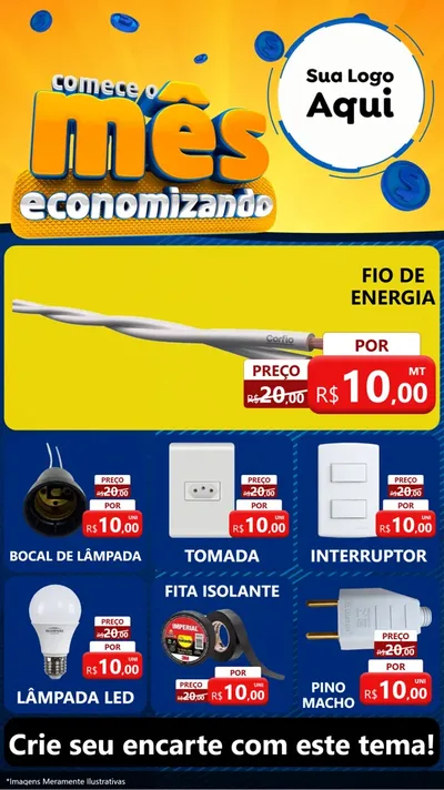 Modelo de Rede Social para Stories com o tema Comece O Mês Economizando para Materiais Elétricos