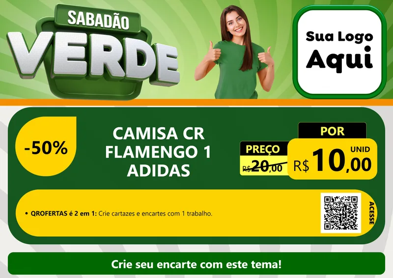 Modelo de Cartaz para Cartaz A4 Horizontal com o tema Sabadão Verde para Roupas e acessórios