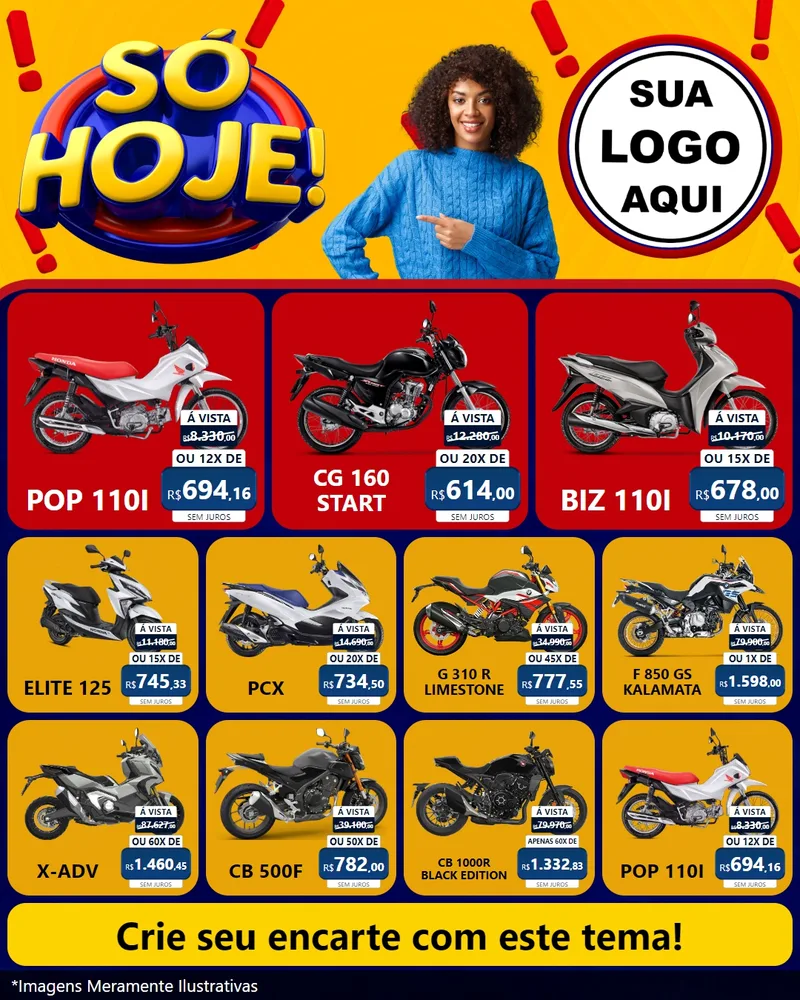 Modelo de Rede Social para Feed Instagram com o tema Só Hoje! para Concessionaria de Motos
