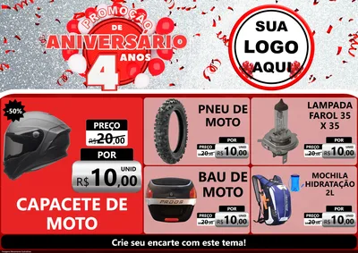 Modelo de Encarte para Encarte A4 Horizontal com o tema Promoção de Aniversário - 4 Anos para Moto peças