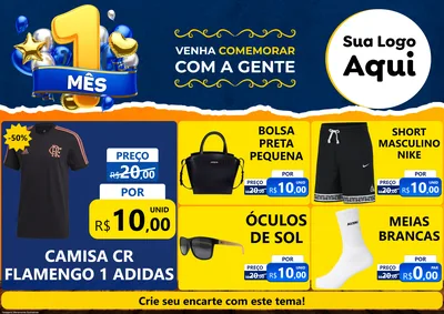 Modelo de Encarte para Encarte A4 Horizontal com o tema Um Mês de Aniversário para Roupas e acessórios