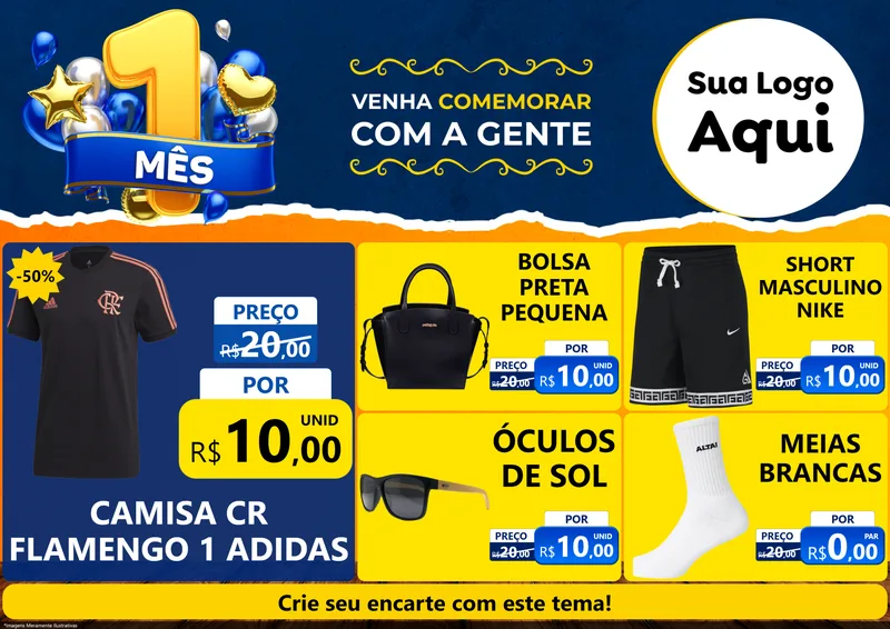 Modelo de Encarte para Encarte A4 Horizontal com o tema Um Mês de Aniversário para Roupas e acessórios