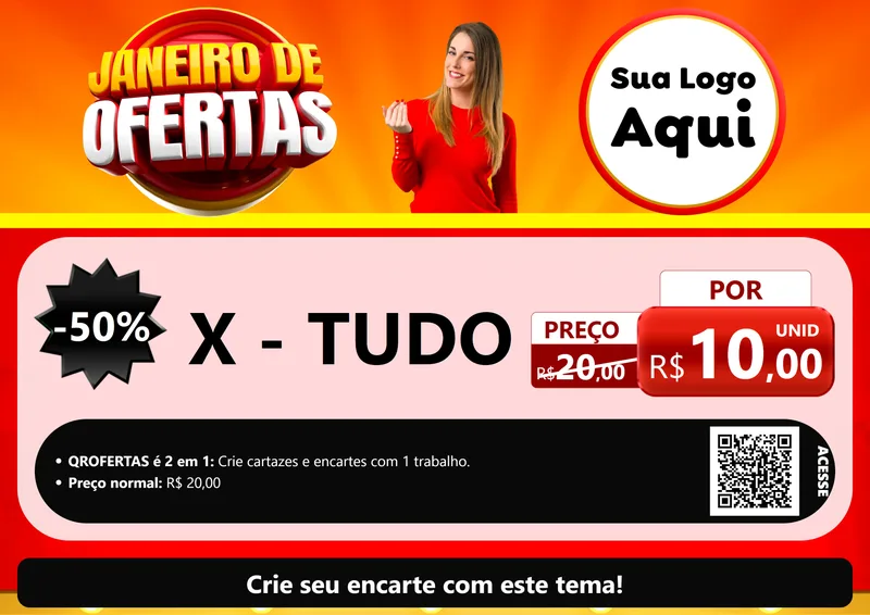 Modelo de Cartaz para Cartaz A4 Horizontal com o tema Janeiro de Ofertas para Hamburgueria