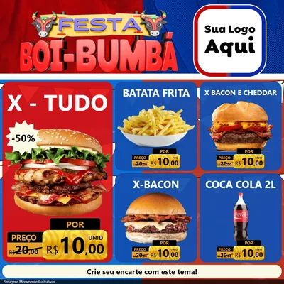 Modelo de Rede Social para Feed Facebook com o tema Festa Boi Bumbá para Hamburgueria