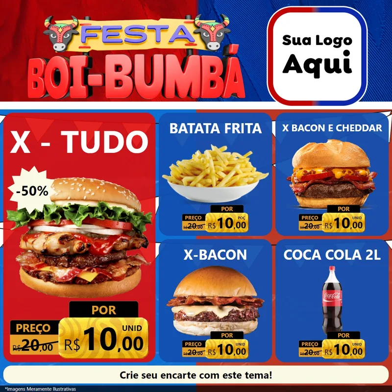 Modelo de Rede Social para Feed Facebook com o tema Festa Boi Bumbá para Hamburgueria