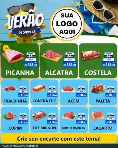 Modelo de Rede Social para Feed Instagram com o tema Verão de Ofertas para Açougue