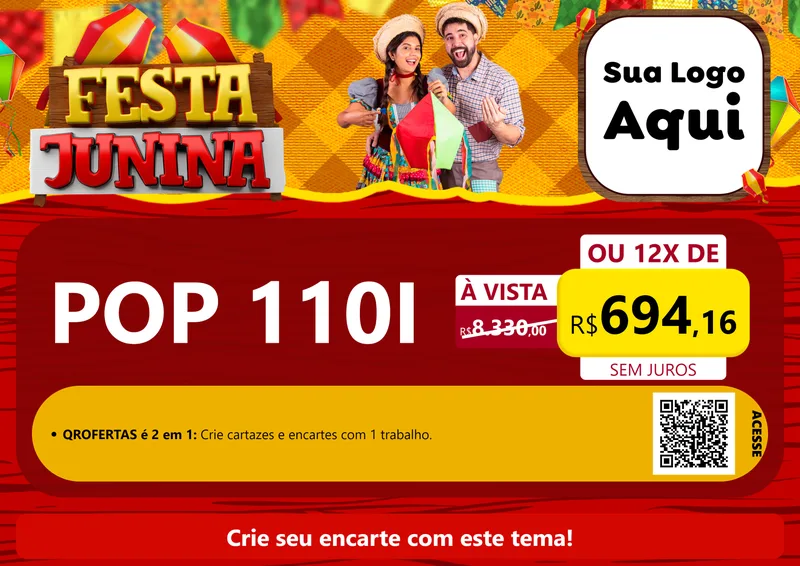 Modelo de Cartaz para Cartaz A4 Horizontal com o tema Festa Junina para Concessionaria de Motos