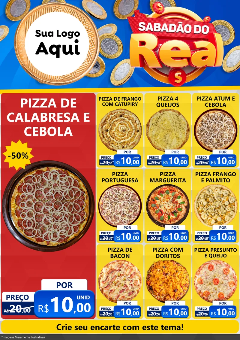 Modelo de Encarte para Encarte A4 Vertical com o tema Sabadão do Real para Pizzaria