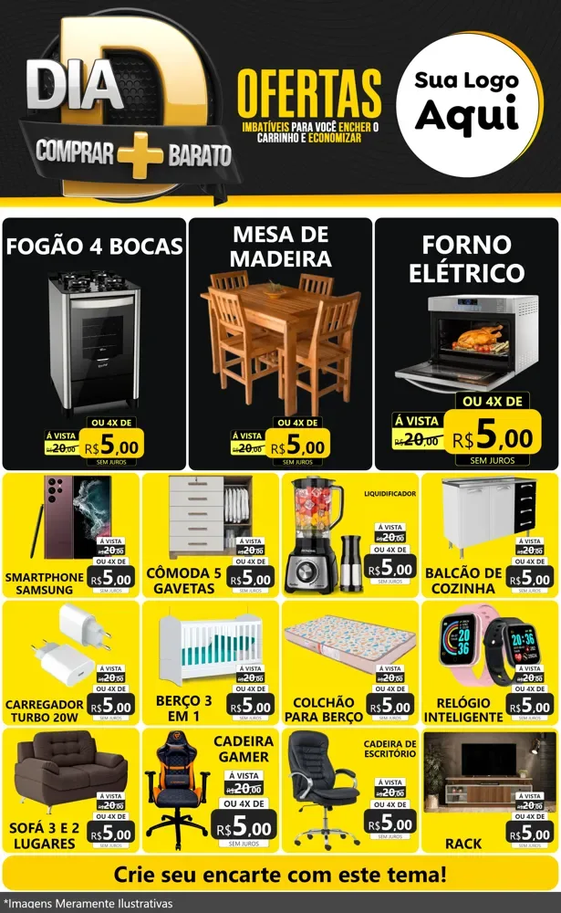 Modelo de Encarte para Encarte Grande com o tema Dia D Mais Economia para Móveis e Eletro