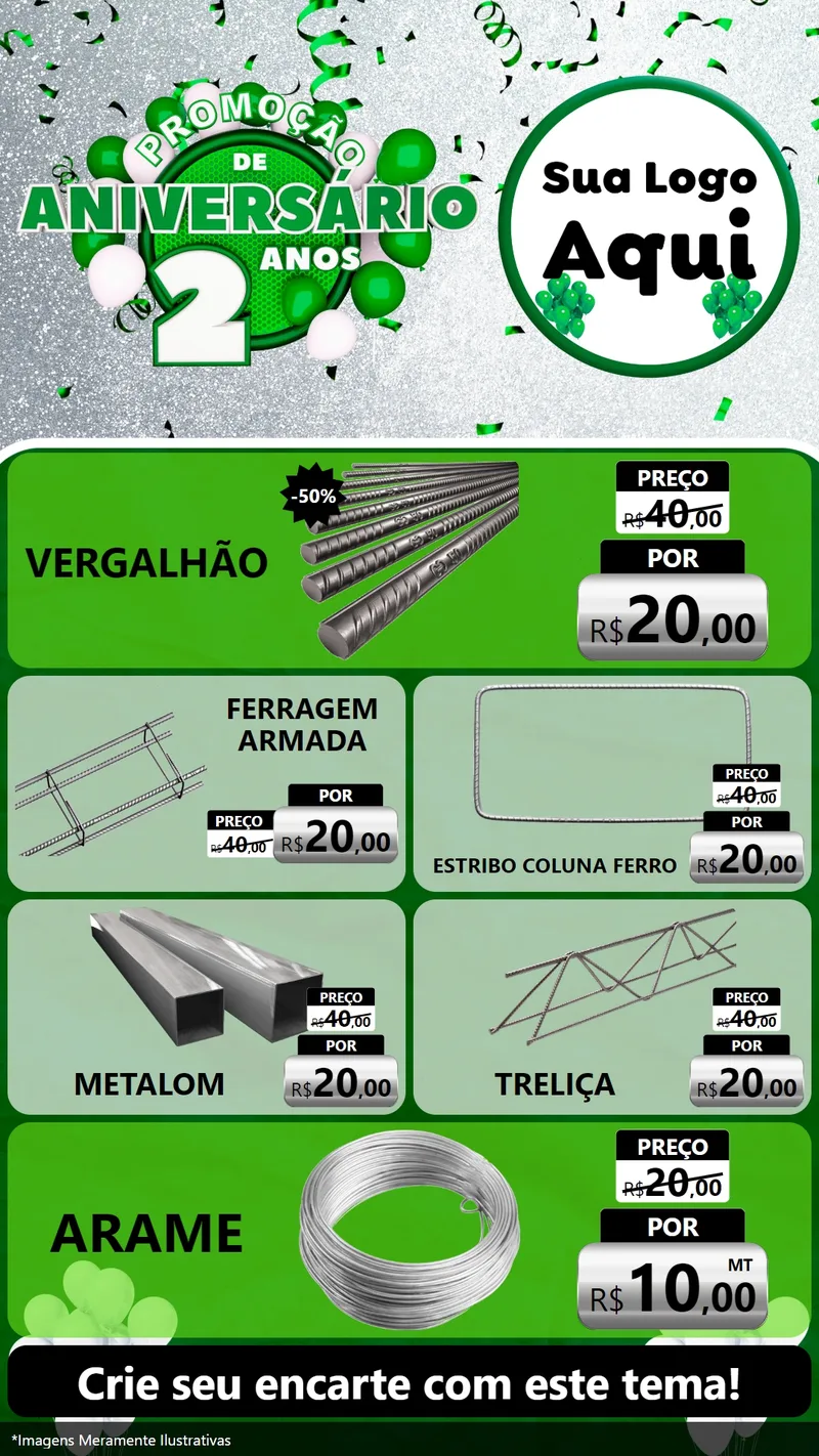 Modelo de TV para TV Vertical com o tema Promoção de Aniversário - 2 Anos para Ferragens
