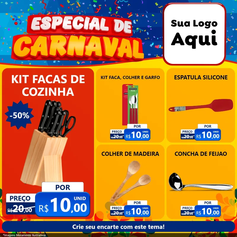 Modelo de Rede Social para Feed Facebook com o tema Especial de Carnaval para Utilidades Domésticas