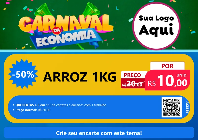Modelo de Cartaz para Cartaz A4 Horizontal com o tema Carnaval da Economia para Supermercado