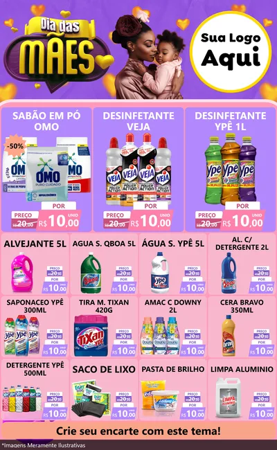 Modelo de Encarte para Encarte Grande com o tema Dia das Mães para Produtos de Limpeza