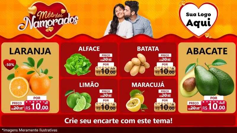 Modelo de TV para TV Horizontal com o tema Mês dos Namorados para Hortifrúti