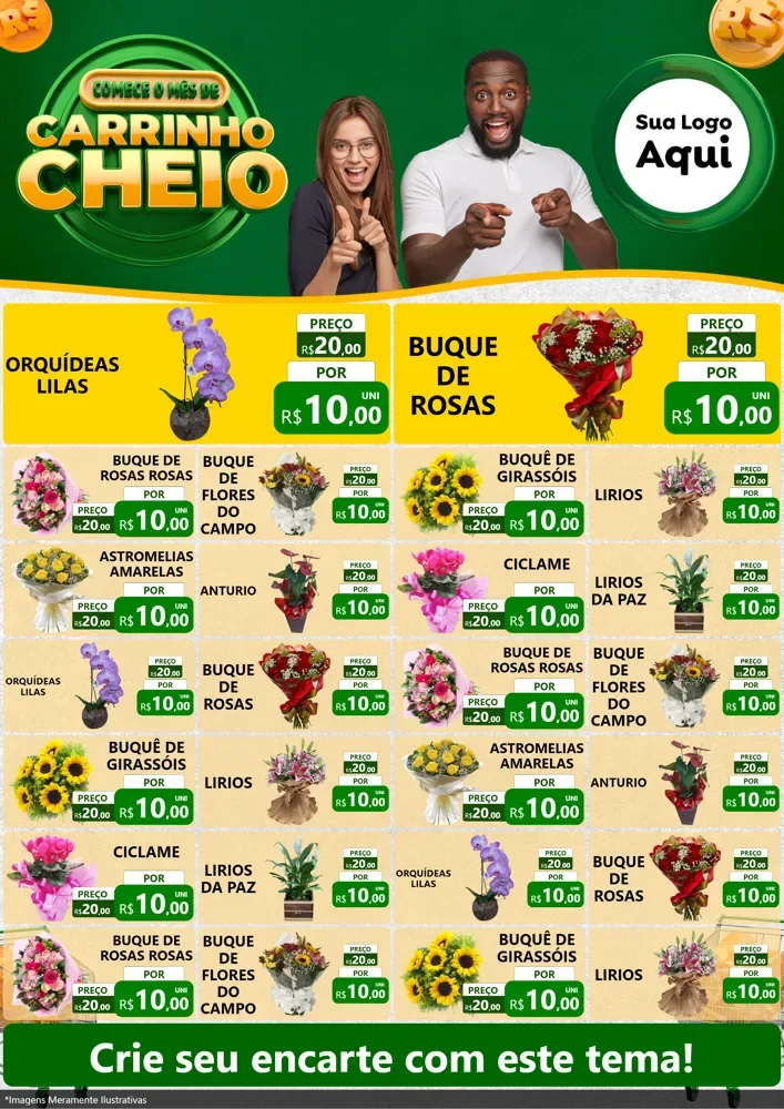 Modelo de Encarte para Encarte A4 Vertical com o tema Carrinho Cheio para Floricultura e jardim