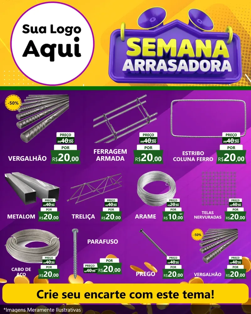 Modelo de Rede Social para Feed Instagram com o tema Semana Arrasadora para Ferragens