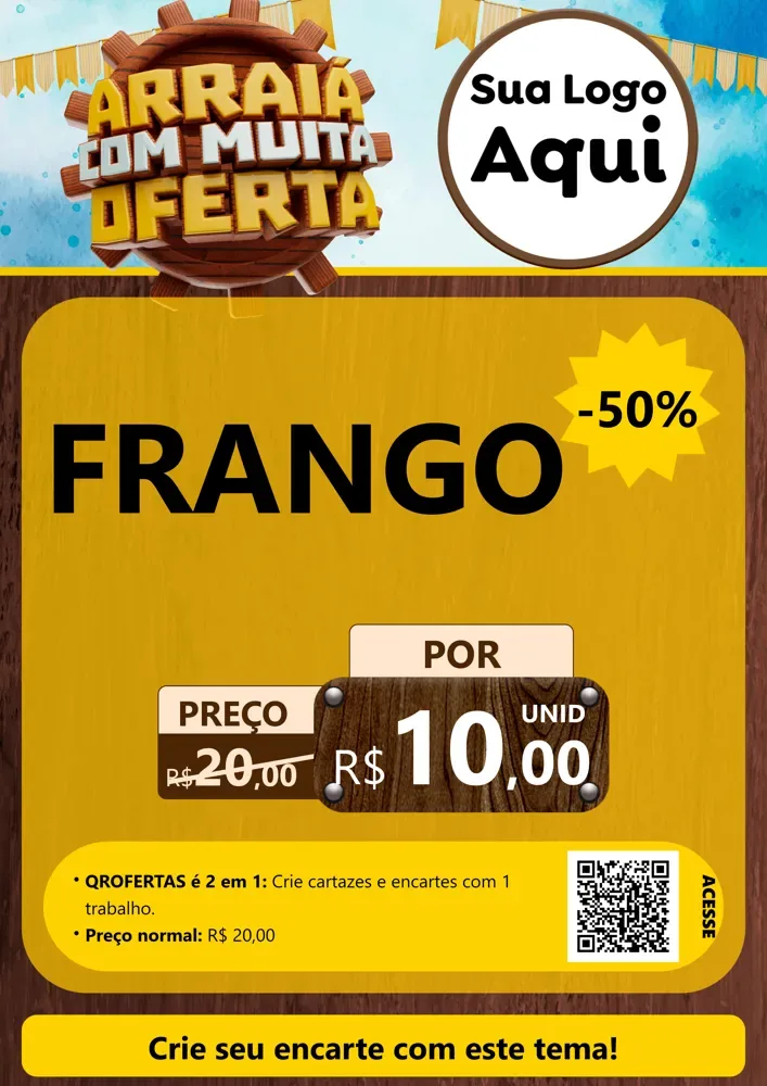 Modelo de Cartaz para Cartaz A4 Vertical com o tema Ofertas de São João - Junina para Assados