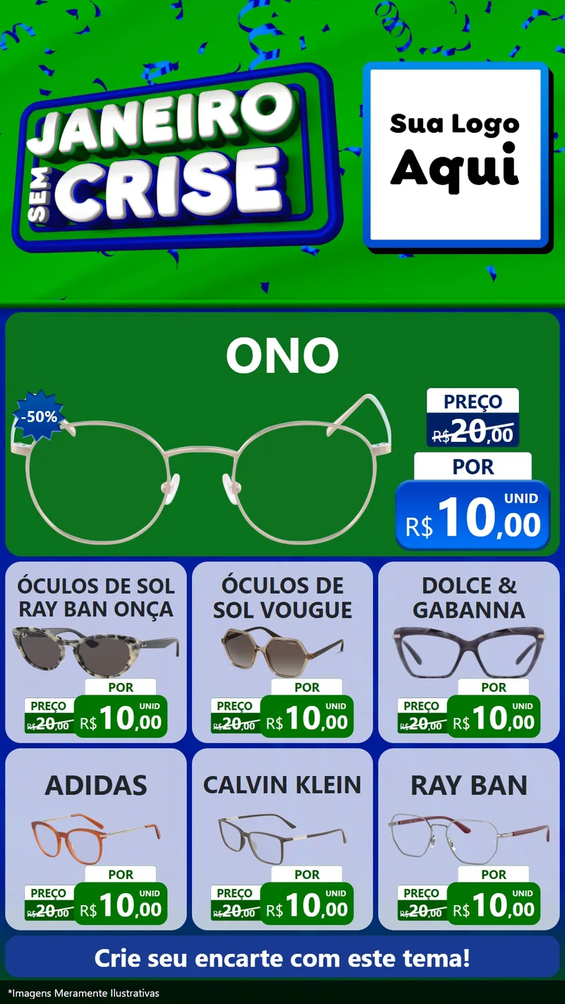 Modelo de Rede Social para Stories com o tema Janeiro Sem Crise para Óticas