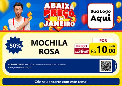 Modelo de Cartaz para Cartaz A4 Horizontal com o tema Abaixa Preço em Janeiro para Papelaria