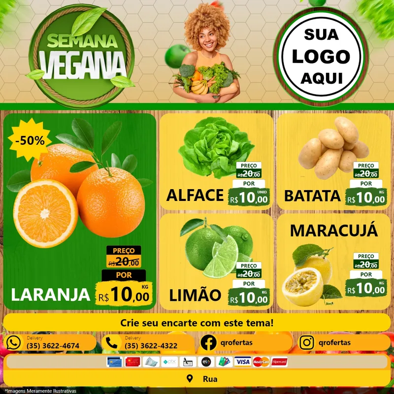 Modelo de Rede Social para Feed Facebook com o tema Semana Vegana para Hortifrúti